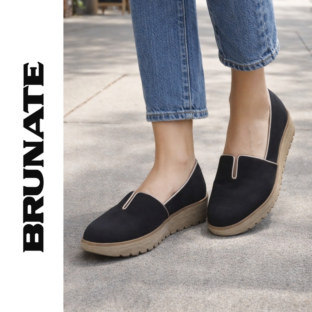 Brunate, Lightweight Black Platform Loafer Silver Piping Made in Italy Size 37.5